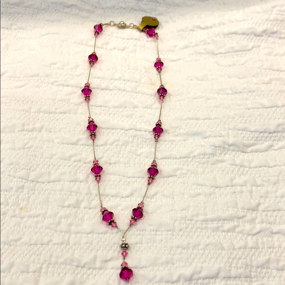 Pink Swarovski crystals on sterling silver chain
